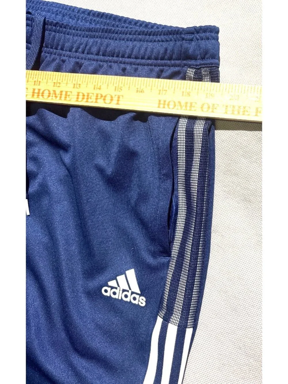 Adidas Navy Blue Track Pants With White Stripes Logo Design Drawstring Waist And